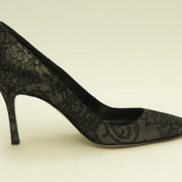 Manolo Blahnik Pump Black Lace & Gray Satin NEW - Picture 4 of 8